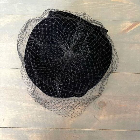 Vintage Toque Netted Hat Black Velvet